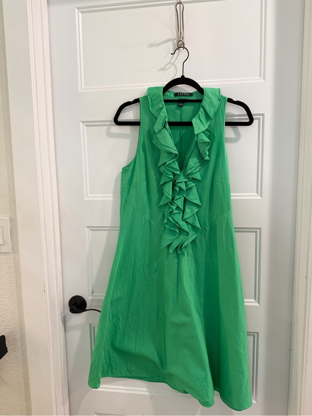 Lauren Ralph Lauren Green Sleeveless Cotton Ruffle Dress